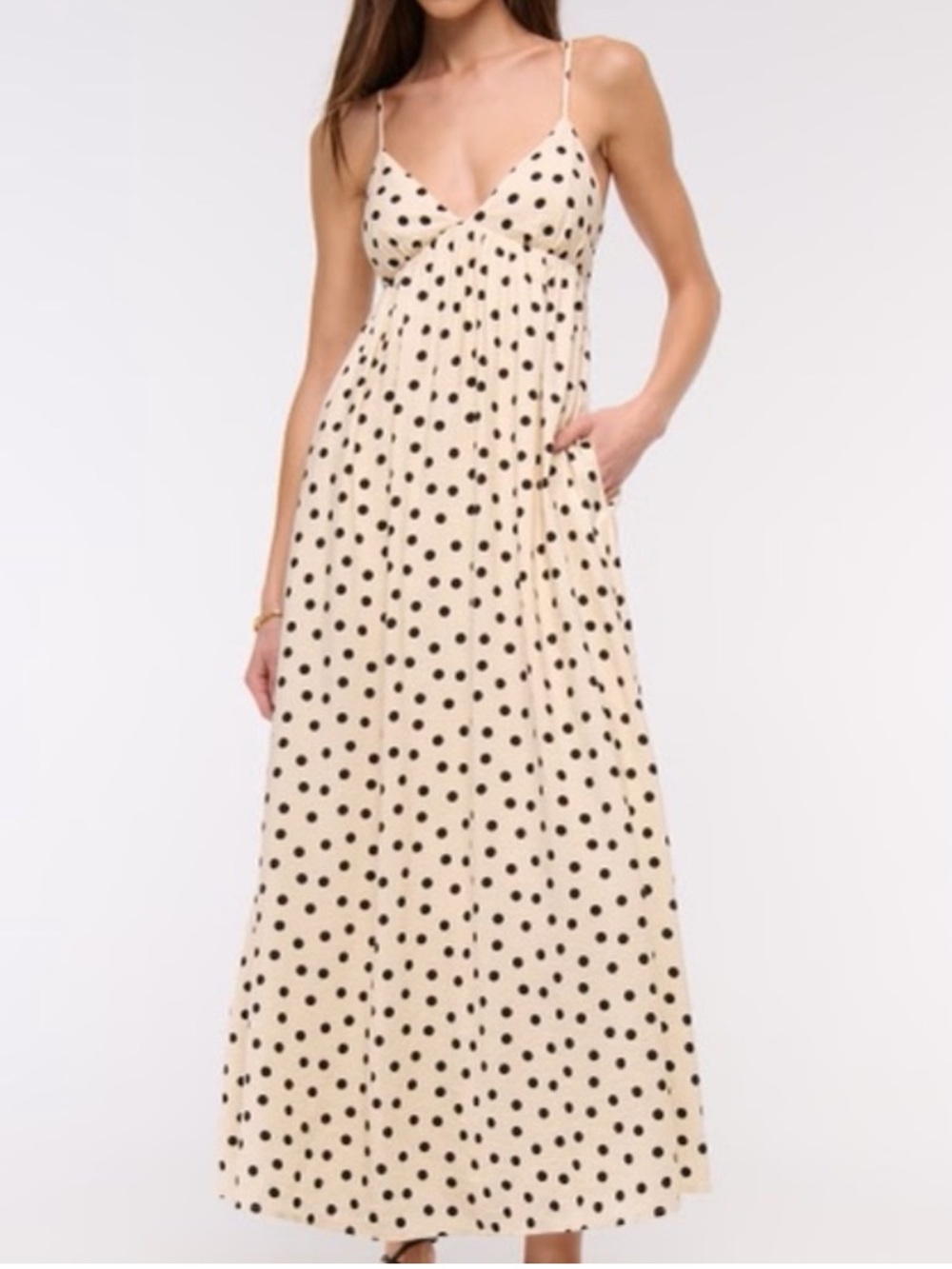 Abercrombie & Fitch Cream Maxi Dress with Black Polka Dot